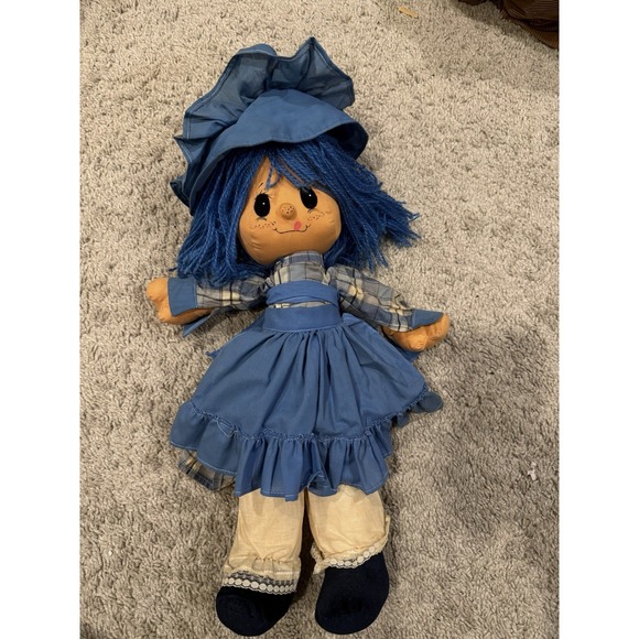The Unbranded Brand Other - Handmade Rag Doll Blue Yarn Hair Dress Blueberry Muffin‎ Strawberry Shortcake